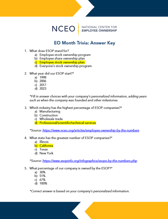 EO Month Trivia Answer Key Screenshot