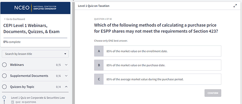 Screenshot of CEPI quiz screen