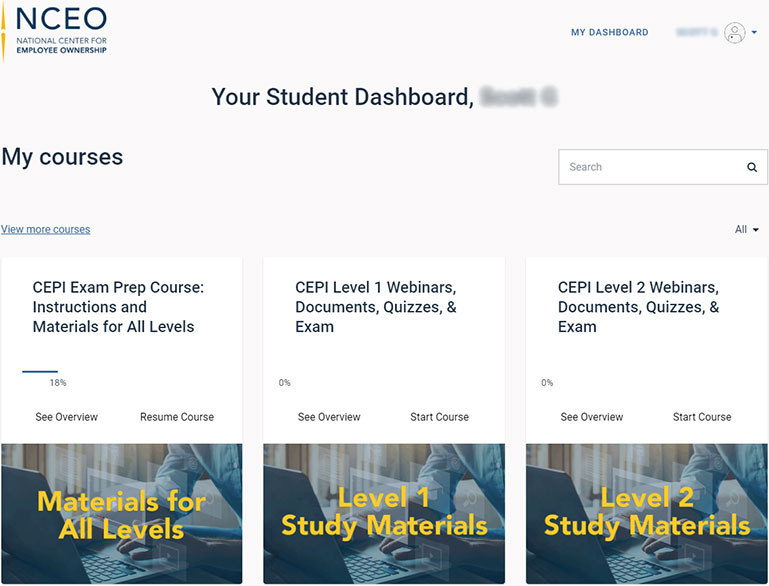 CEPI Prep Course dashboard